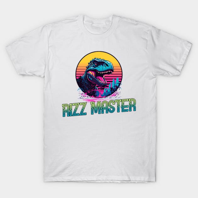 Rizz Master Streetwise Slang - Funny Cool Kids Dinosaur Statement Novelty Graphic Tee T-Shirt by sarcasmandadulting